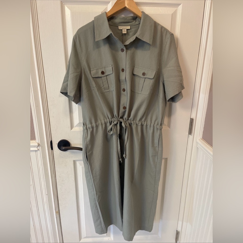 Appleseed’s Women’s Utility Button Front Shirt Dress Size 20W Sage Green
